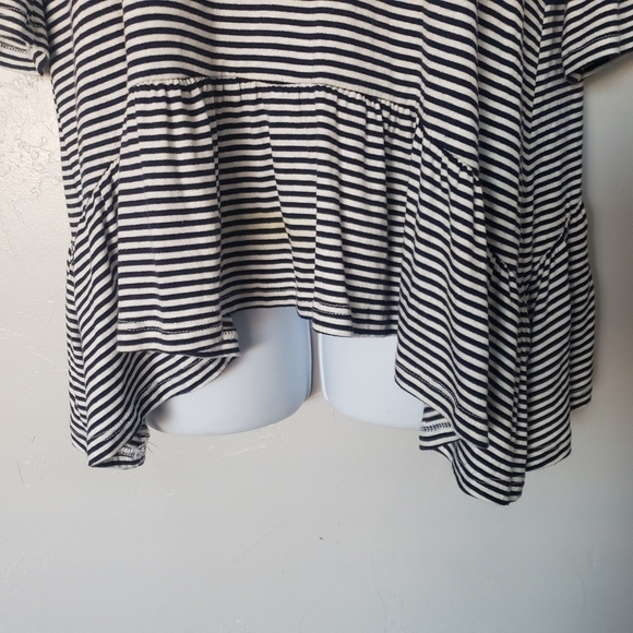7th Ray Black & White Striped Blouse Quarter Sleeve Ruffle Soft Strechy Top - Picture 4 of 6